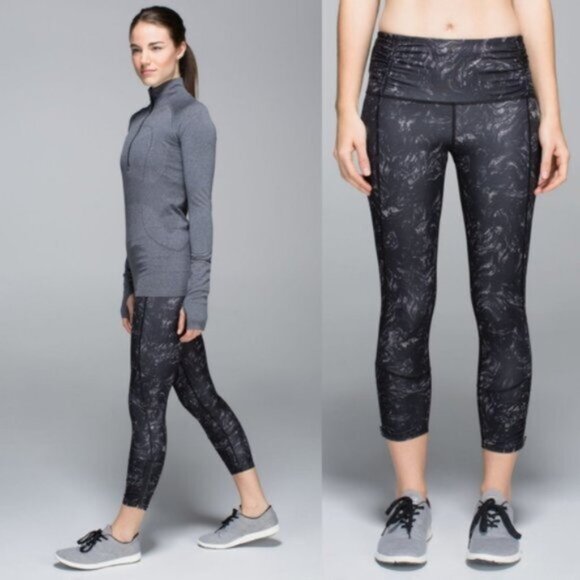 Lululemon Runday Crop *Full-On Luxtreme Leggings Arsenal Ambient Grey Black sz 4 - Picture 2 of 16